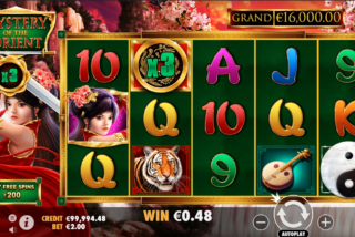 A Multiplier win in the Mystery of the Orient slot