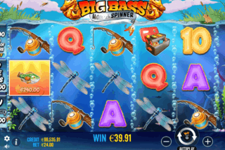 Base game win in the Big Bass Bonanza Hold and Spinner slot machine