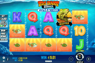 Base game win in the Big Bass Bonanza Reel Action slot machine