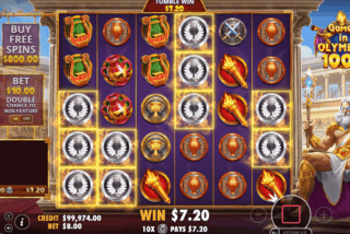 Base game win in the Games in Olympus 1000 slot machine