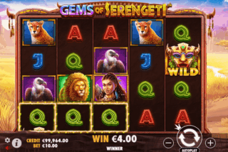 Base game win in the Gems of Serengeti slot machine