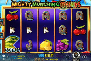 Base game win in the Mighty Munching Melons slot machine