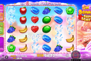 Base game win in the Sweet Bonanza Super Scatter slot machine