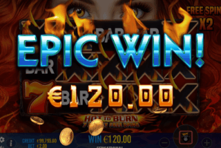 Epic win in the Hot to Burn 7 Deadly Free Spins slot
