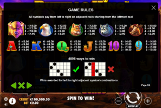 Full paytable for Buffalo King slot