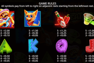 Full paytable for Chilli Heat slot