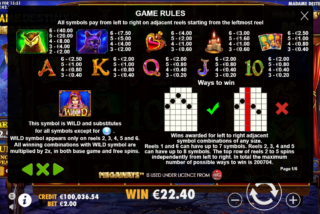 Full paytable for Madame Destiny Megaways slot