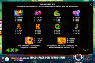 Full paytable for the 3 Buzzing Wilds slot