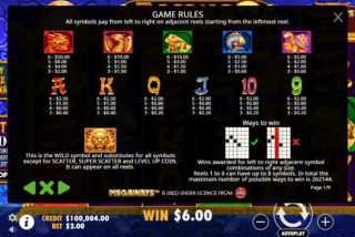 Full paytable for the 5 Lions Megaways 2 slot