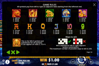 Full paytable for the 5 Lions Reborn slot