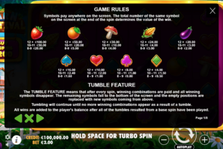 Full paytable for the Barn Festival slot