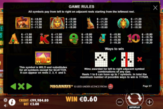 Full paytable for the Book of Tut Megaways slot