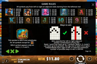 Full paytable for the Captain Kraken Megaways slot machine