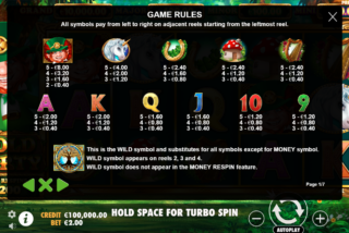 Full paytable for the Gold Party slot