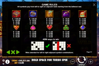 Full paytable for the MAgician's Secrets slot machine