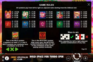 Full paytable for The Red Queen slot