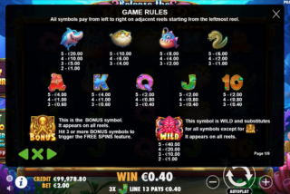 Full paytable for the Release the Kraken 2 slot machine