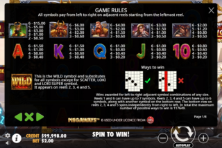 Full paytable for the Revenge of Loki Megaways slot