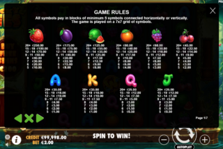 Full paytable for the Sticky Bees slot machine