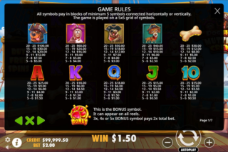 Full paytable for the The Dog House Muttley Crew slot
