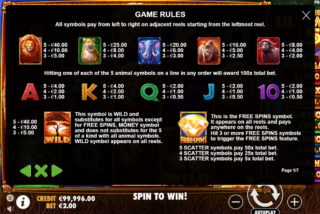 Full paytable for The Ultimate 5 slot machine