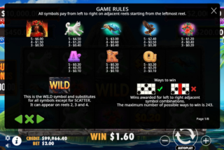 Full paytable for the Volcano Goddess slot machine