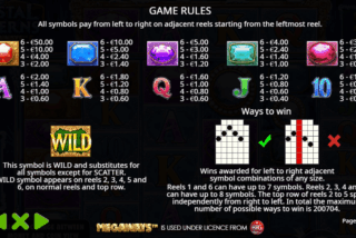 Full paytable of the Crystal Caverns Megaways slot machine