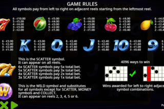 Full paytable of the Money Stacks slot machine