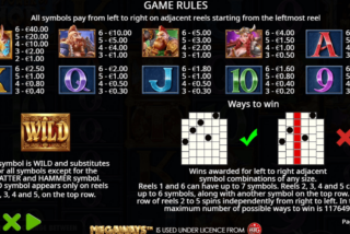 Full paytable of the Power of Thor Megaways slot machine