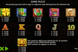 Full paytable of the Rainbow Gold slot machine