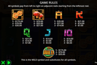 Full paytable of the Year of the Dragon King slot machine