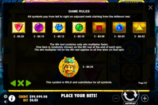 Paytable for Aztec Gems slot
