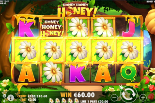 Triple 5-of-a-kind win in the Honey Honey Honey slot